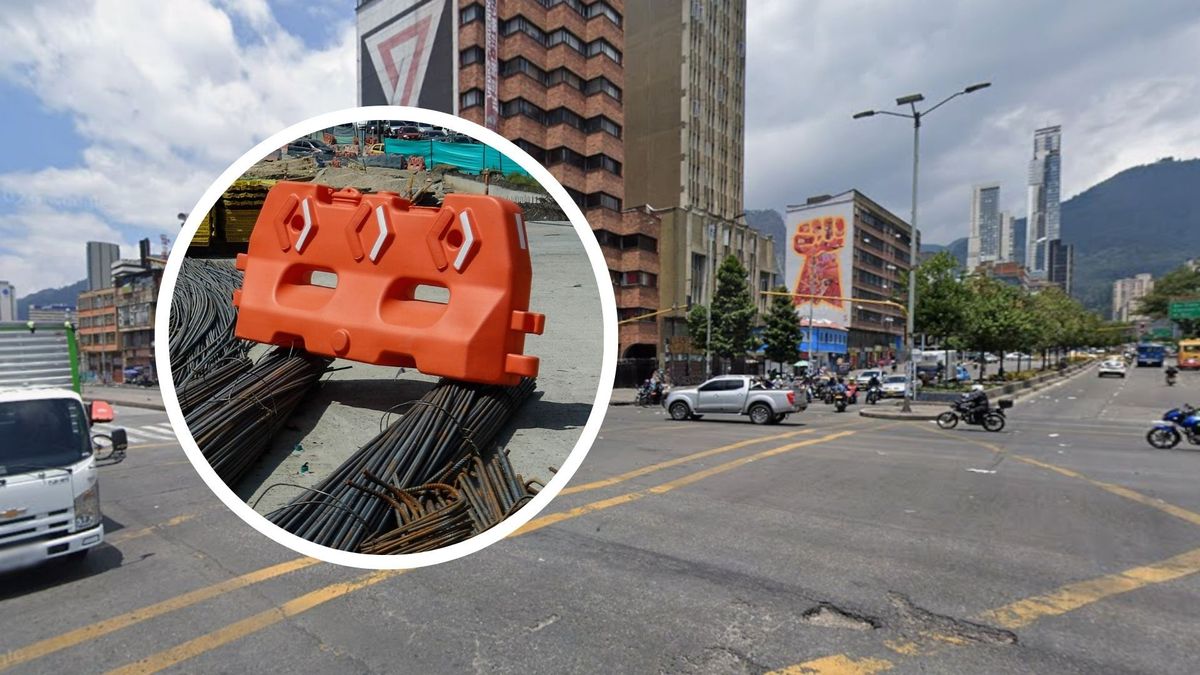 Avenida Caracas con calle 19 y maletín de obra en vía