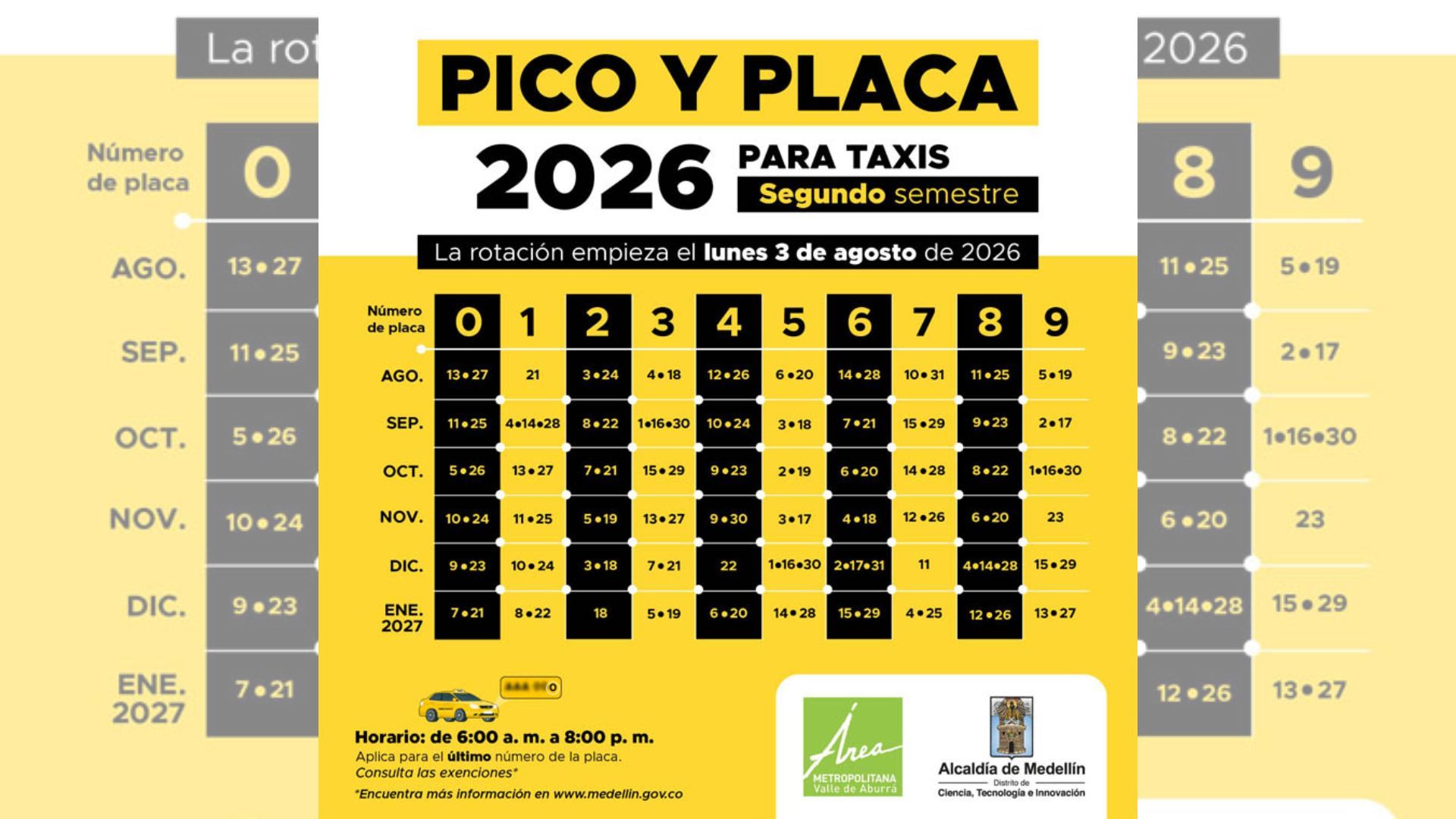 Pico y placa para taxis segundo semestre 2026
