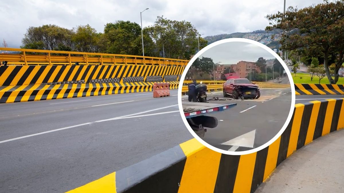Puente de la 153 con autopista Norte y carro accidentado
