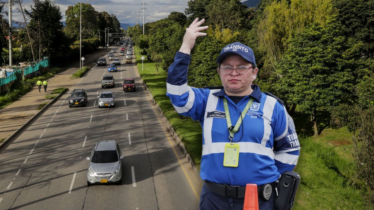 Carros en Bogotá y policía de tránsito