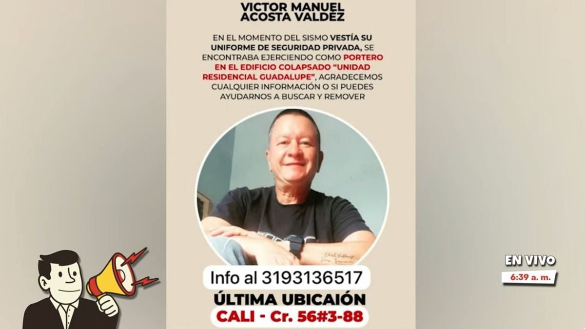 Víctor Manuel Acosta, portero que sigue desaparecido tras el colapso del edificio Ana Pilar en Cali