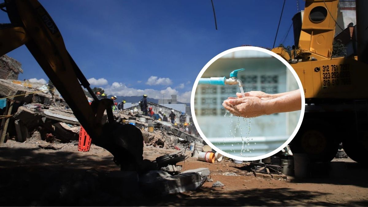 Escombros de terremoto en Cali y llave de agua