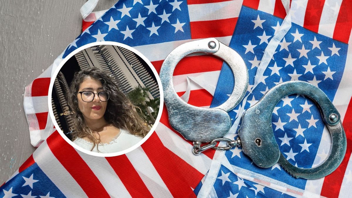 Bandera de Estados Unidos y foto de Angie Ayala