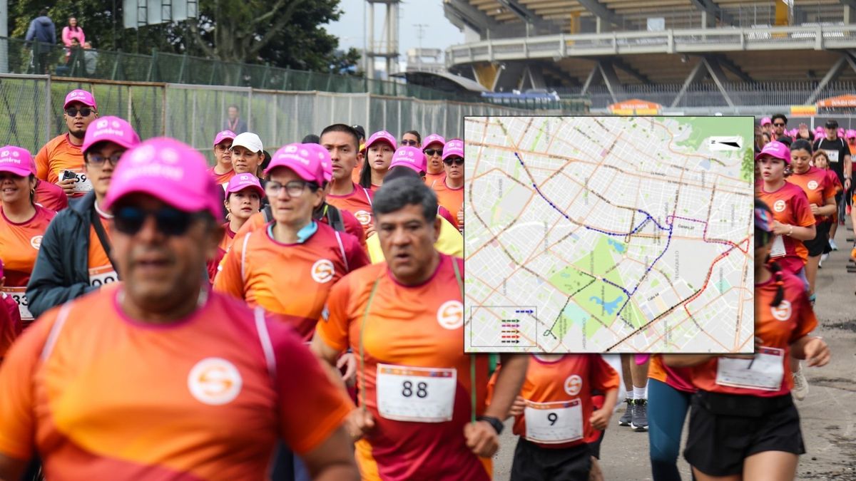 Personas corriendo y mapa con cierres viales
