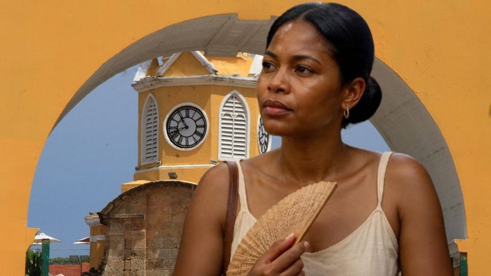 Panorámica de Cartagena - mujer con calor
