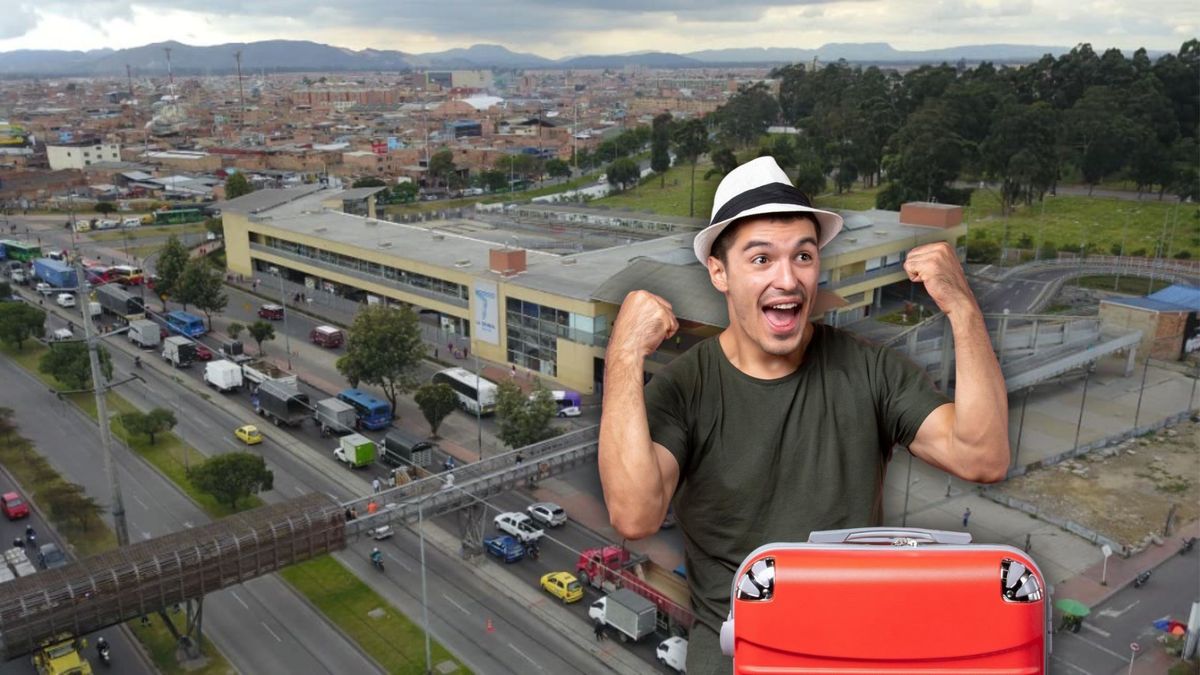 Terminal del Sur y viajero con maleta