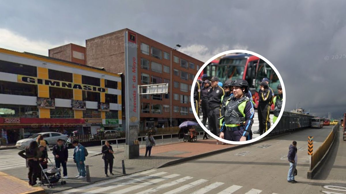 Estación de TransMilenio y guardas de seguridad