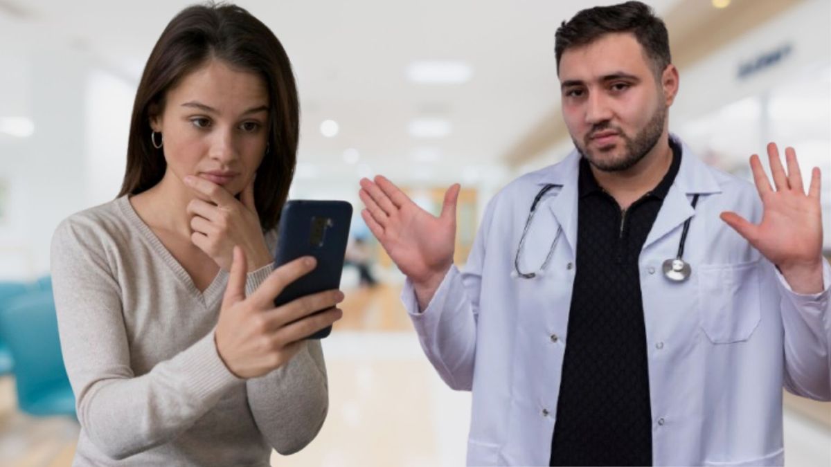 Mujer en el celular - médico falso