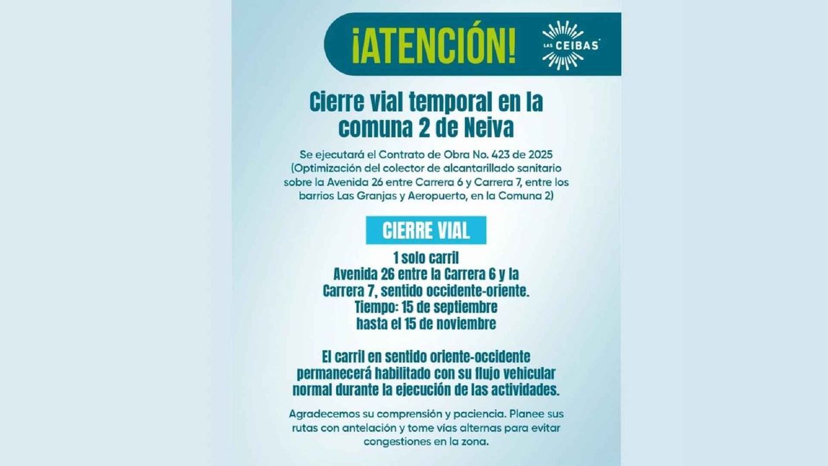 Cierre via Neiva