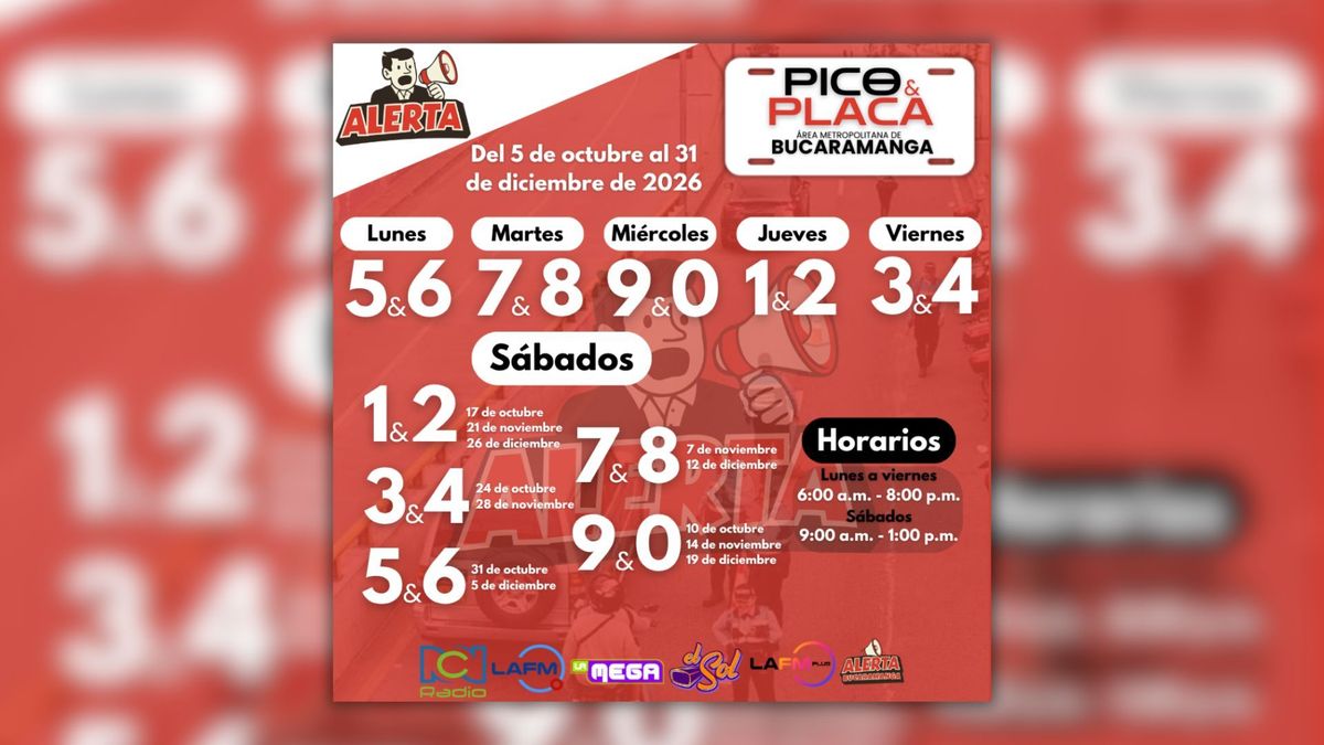Pico y placa Bucaramanga octubre - diciembre 2026