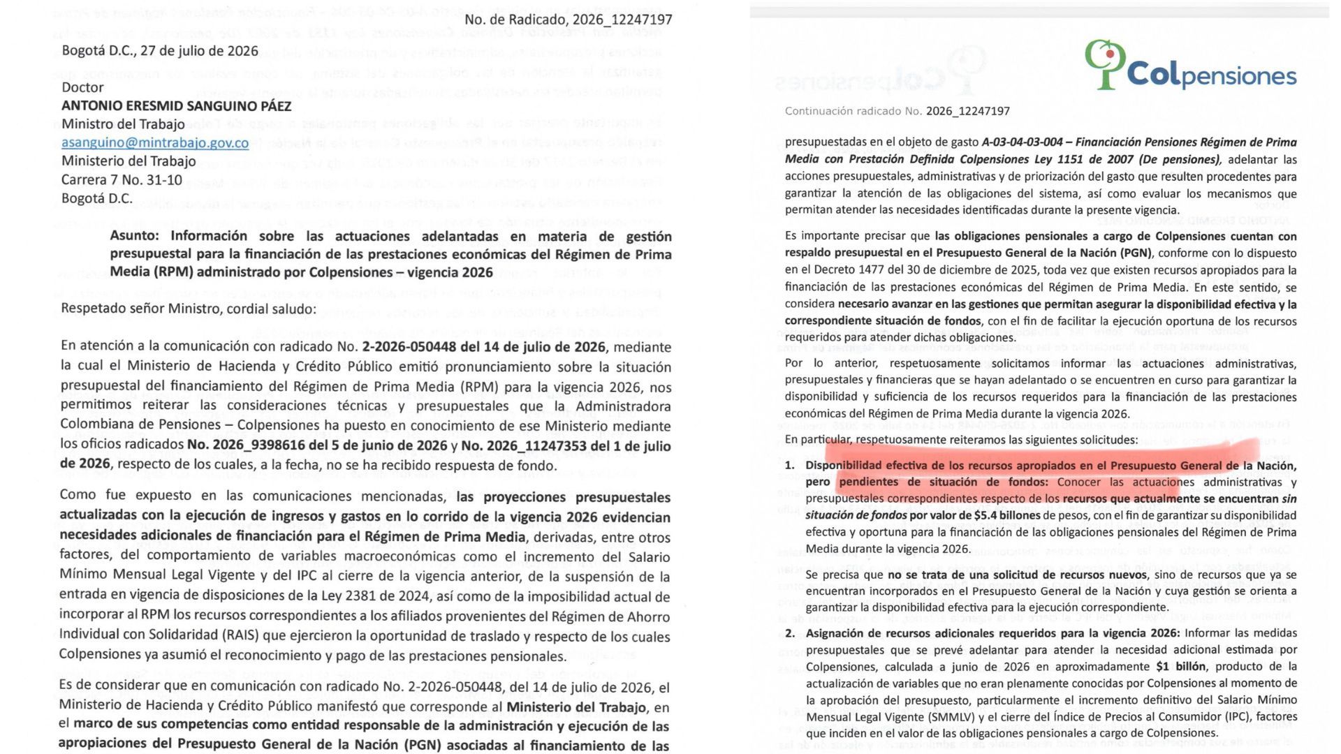 Colpensiones cobra $5.4 billones para pagar mesadas a afiliados