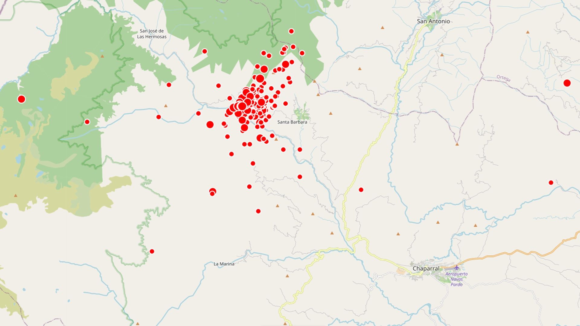 Sismos en Chaparral, Tolima, entre el 20 y el 21 de septiembre de 2026