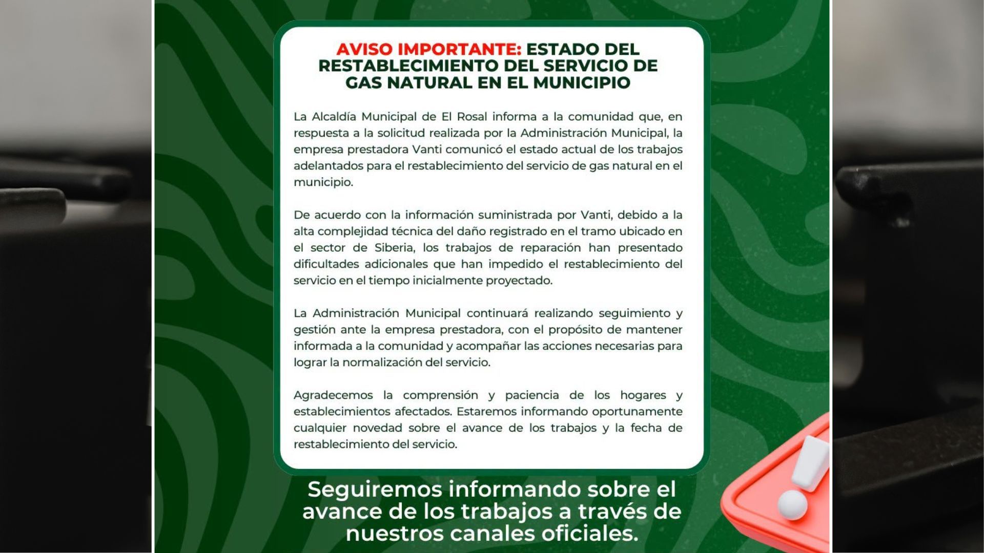 ¿Cuándo regresará el gas natural en El Rosal?