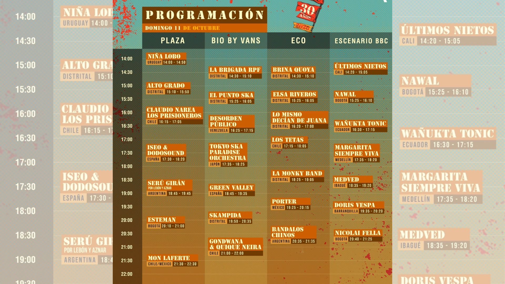Programación de Rock al Parque 2026: domingo 11 de octubre