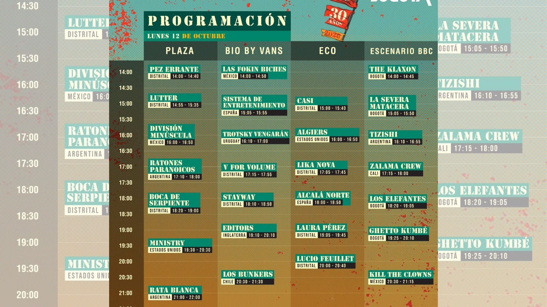 Programación de Rock al Parque 2026: lunes 12 de octubre