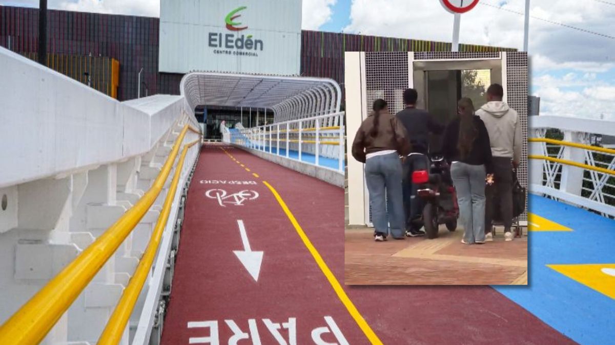 Puente del centro comercial El Edén y moto eléctrica