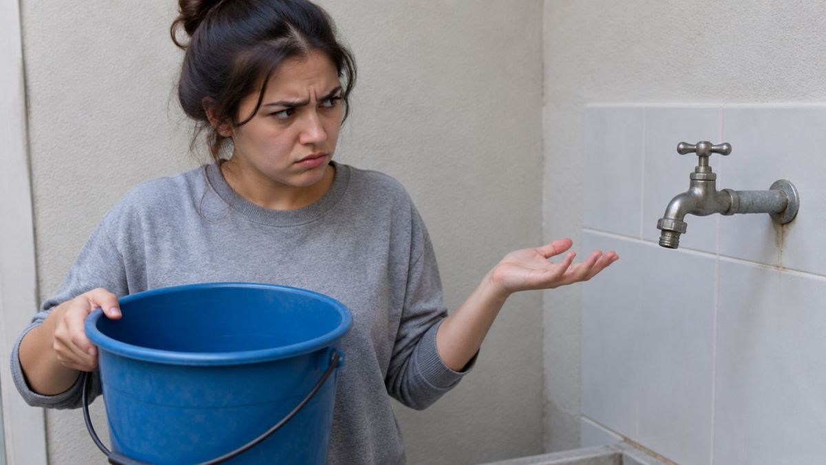 Mujer molesta con un balde