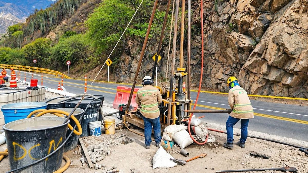 Trabajos en la vía Bucaramanga - San Gil
