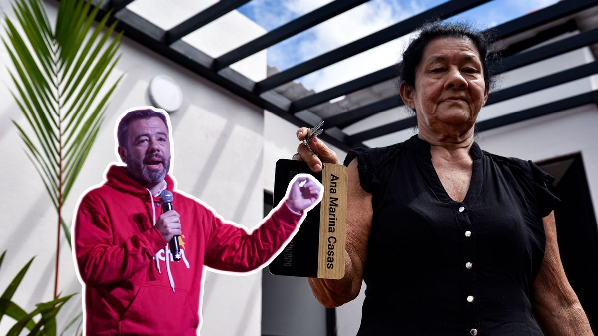 Beneficiaria de programa de vivienda y Carlos Fernando Galán