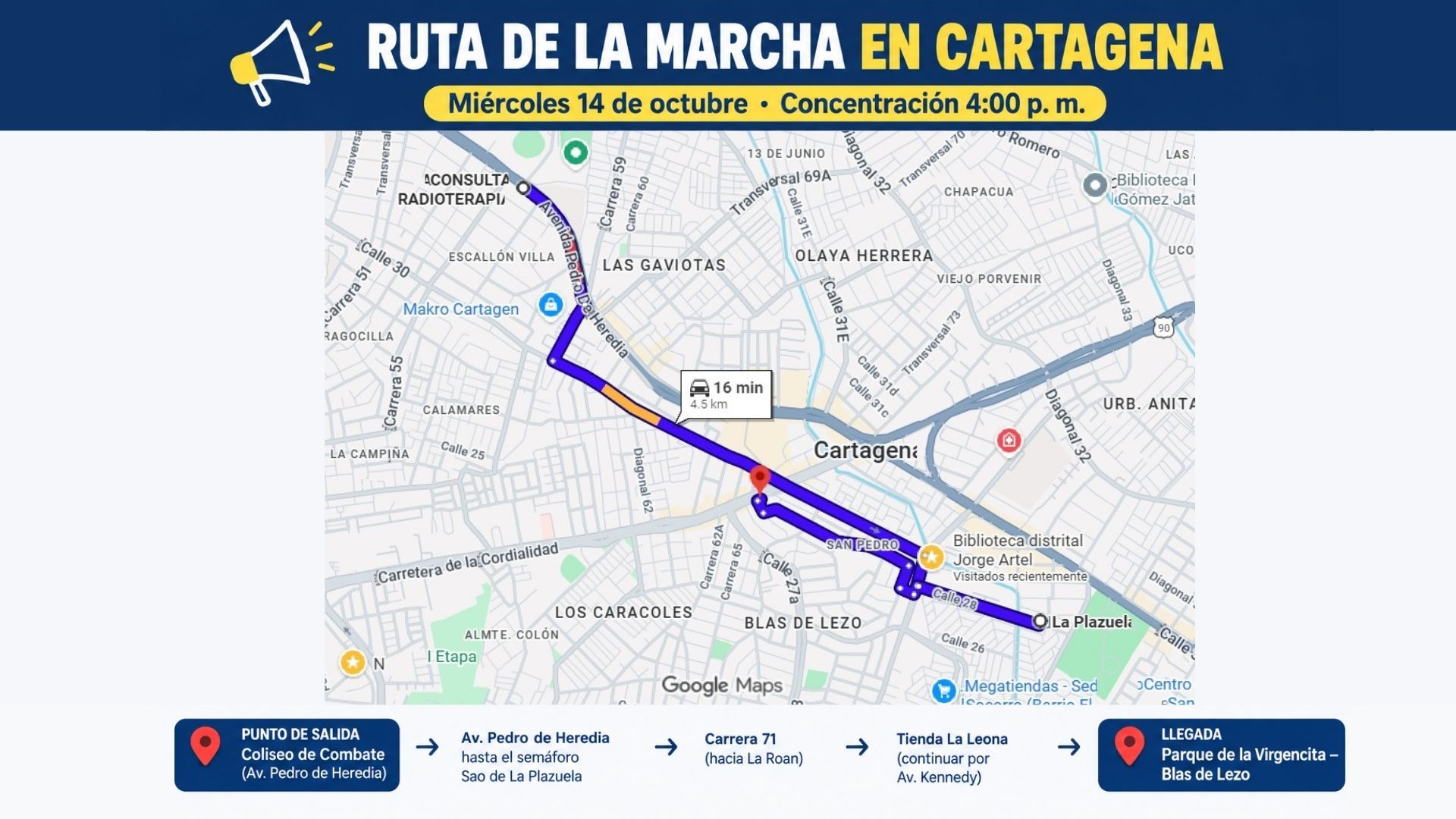 Ruta de la Marcha en Cartagena este 14 de octubre