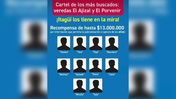 Cartel de los más buscados en Itagüí