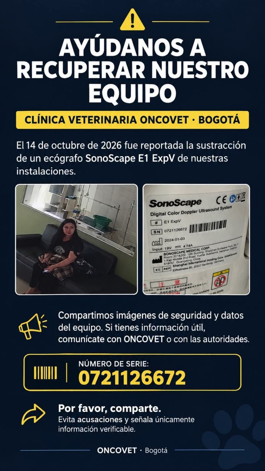 Roban ecógrafo de $30 millones en clínica veterinaria