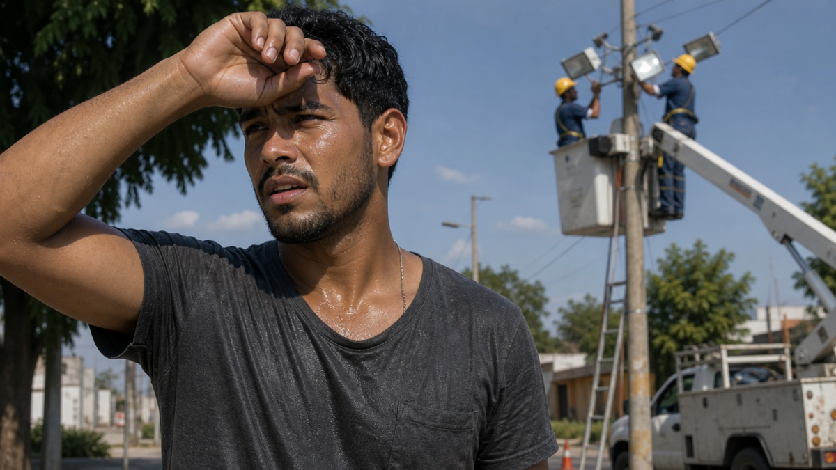 Hombre con calor - técnicos de luz