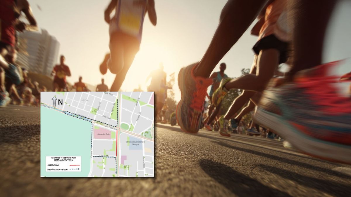 Personas corriendo carrera y mapa de desvíos