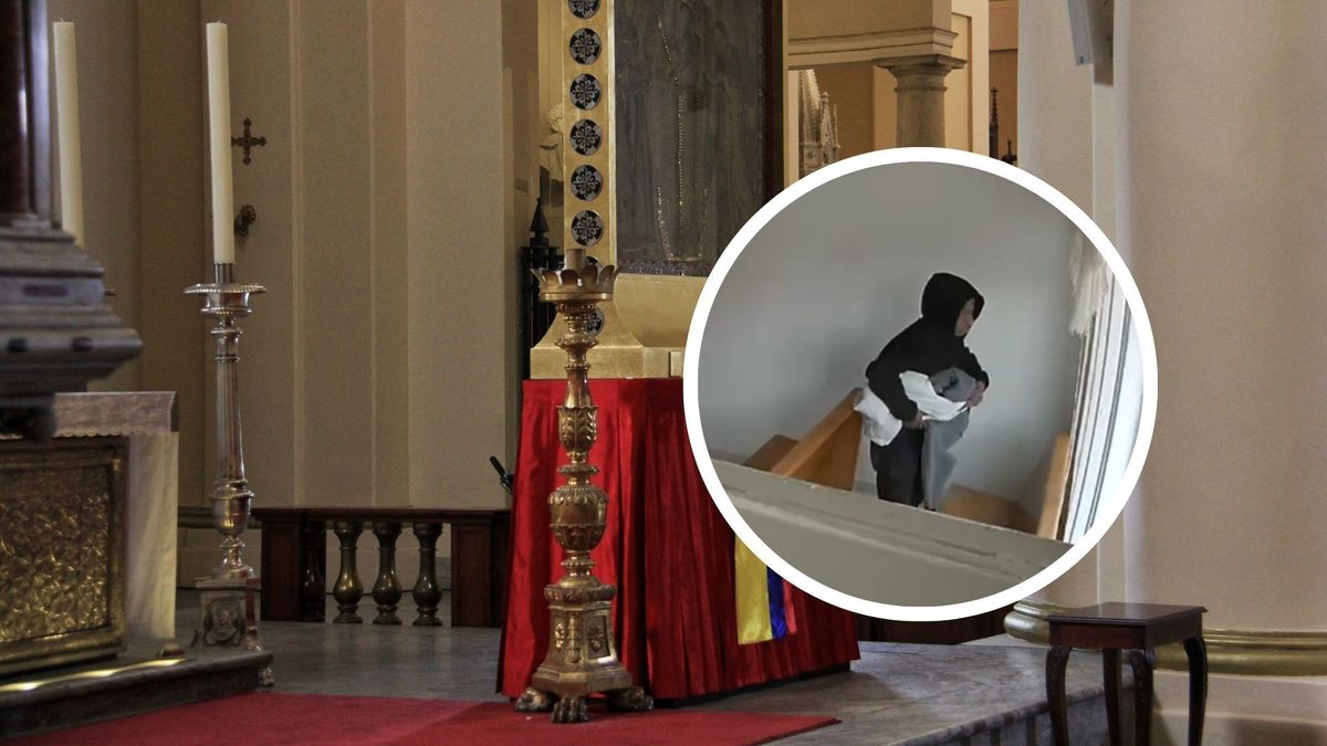 Altar de iglesia y presunto ladrón