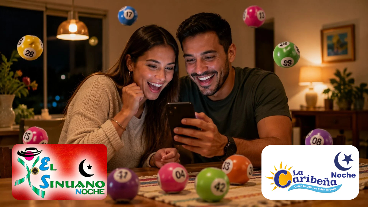 Pareja celebrando - logos de El Sinuano Noche y La Caribeña Noche