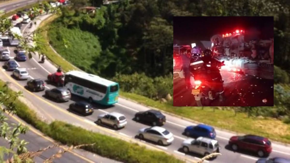 Aparatoso choque múltiple con volcamiento de vehículos de carga mantiene paso restringido a un carril en el Km 2 de la Variante de Girardot