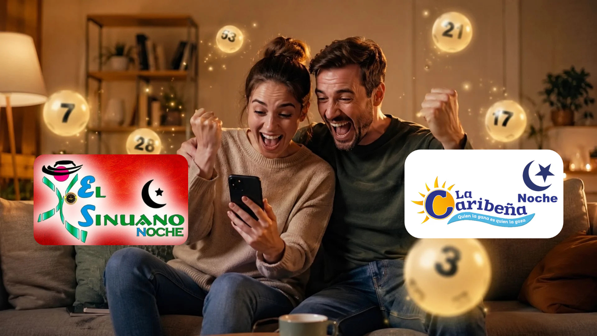 Pareja celebrando - logos de El Sinuano Noche y La Caribeña Noche