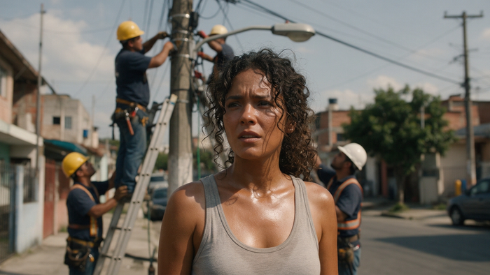 Mujer con calor - técnicos de la luz